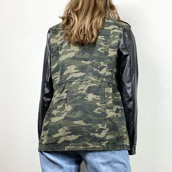 Fifty Street Green Camo Leather Sleeve Jacket - Picture 2 of 9
